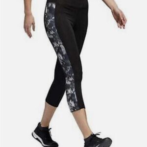 Adidas Climalite Glitch Print Cropped Tights Black Grey Inset Gym Pants Sz M